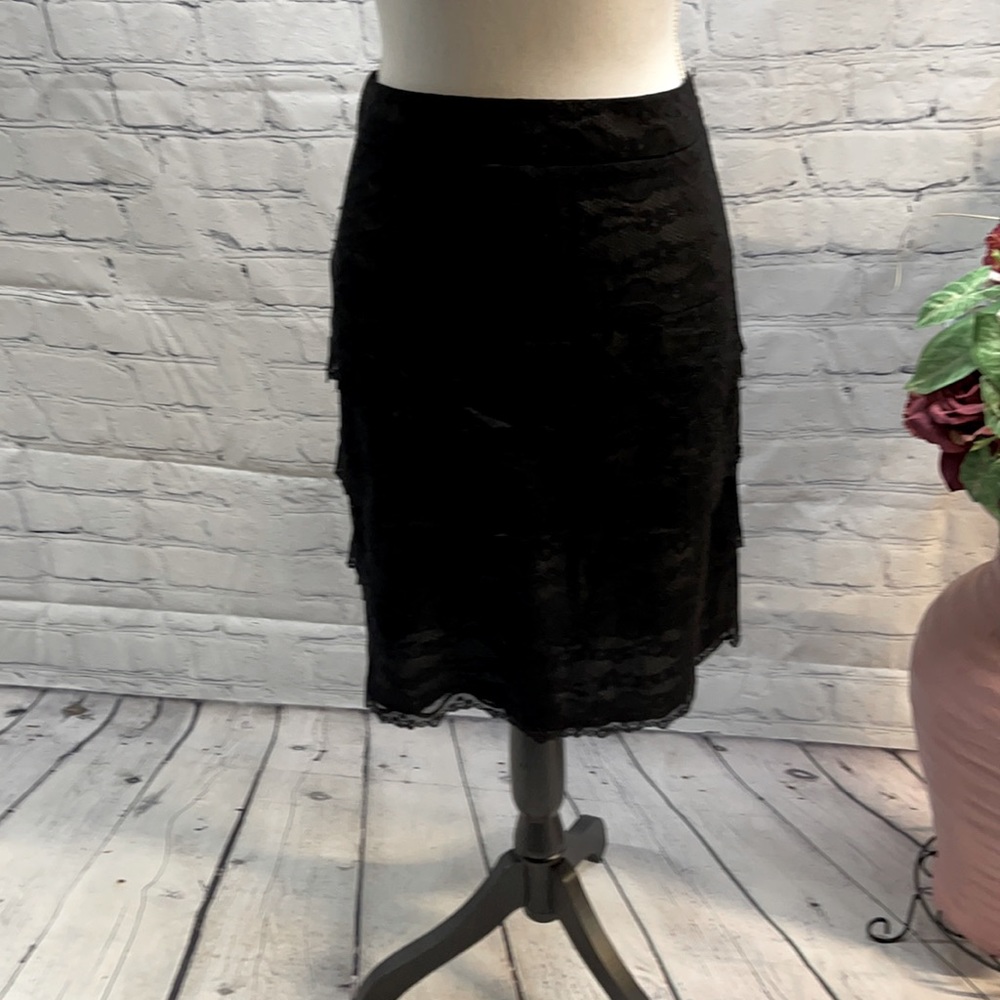 Sharagano Black Lace Tiered Skirt-8